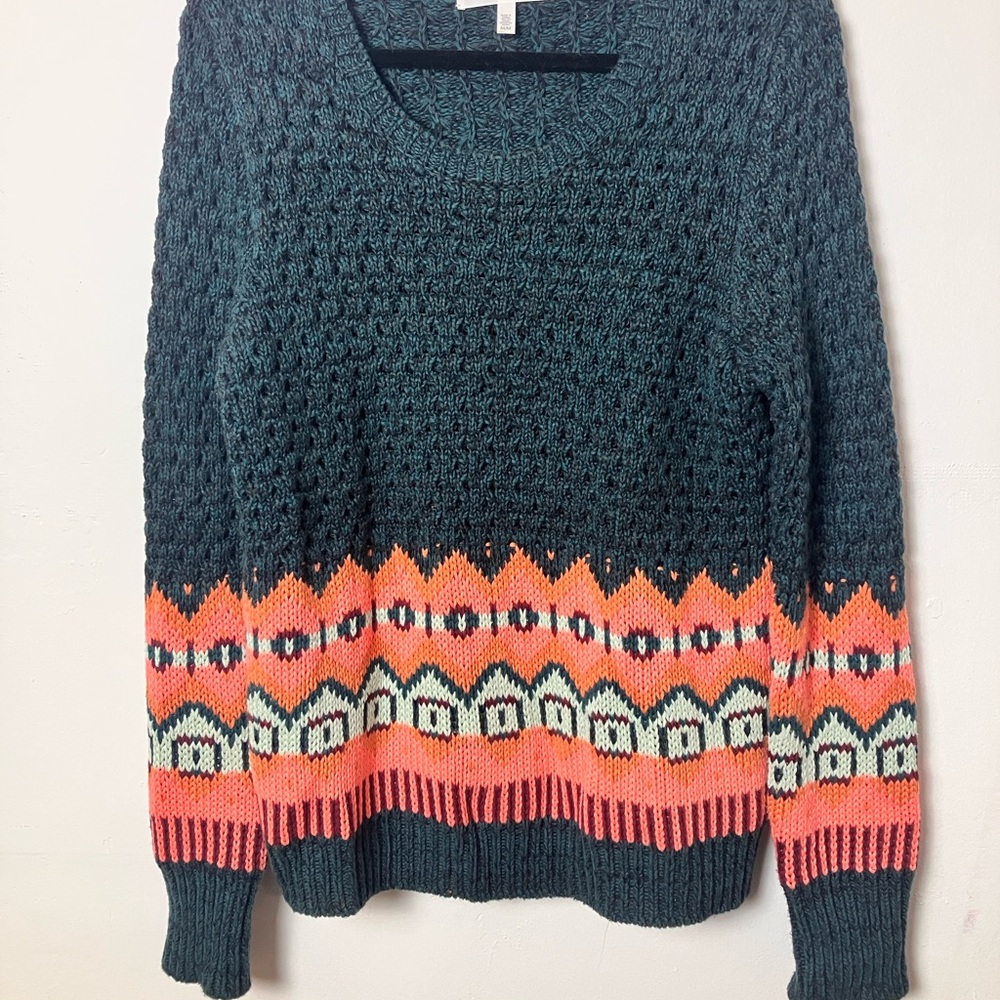 Victoria's Secret Teal and Coral Patterned Sweater